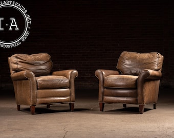Contemporary Tobacco-colored Leather Club Chair and Ottoman