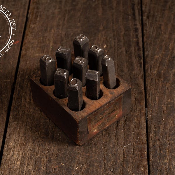Set of 9 "Gruv-Grip" Steel 1/4" Numerical Stamps by Young Bros. - Numbered 0-9