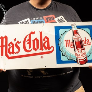 Vintage Ma&#39;s Cola Embossed Tin Litho Advertising Sign