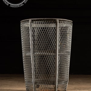 Vintage Industrial Mesh Metal Trash Can