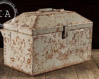 Antique Chippy Metal Storage Box with Lid