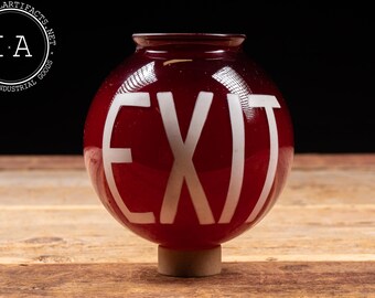 Vintage Glass Exit Sign Light Globe in Red Glass, Mid Century Exit