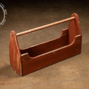 Large Early Wooden Toolbox in Red