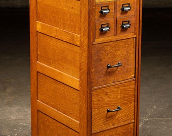 Vintage Quartersawn Card File Cabinet with Card Catalog