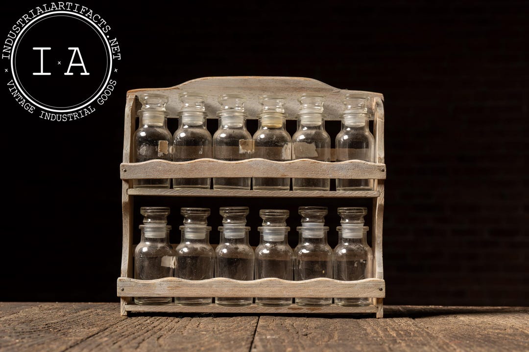 Early Apothecary Bottle Rack With Twelve Glass Stoppered Vials - Etsy