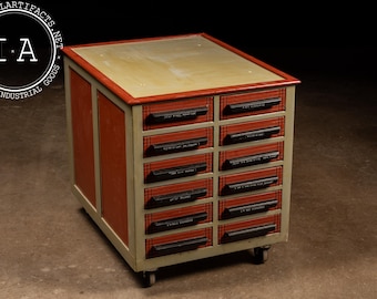 Vintage 12-Drawer Industrial Rolling Parts Cabinet