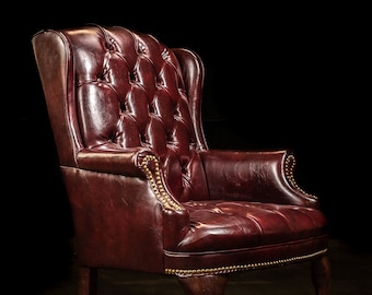 Burgundy Leather Tufted Armchair