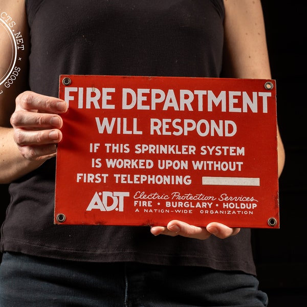 c. 1960s ADT Fire Department Porcelain Sign