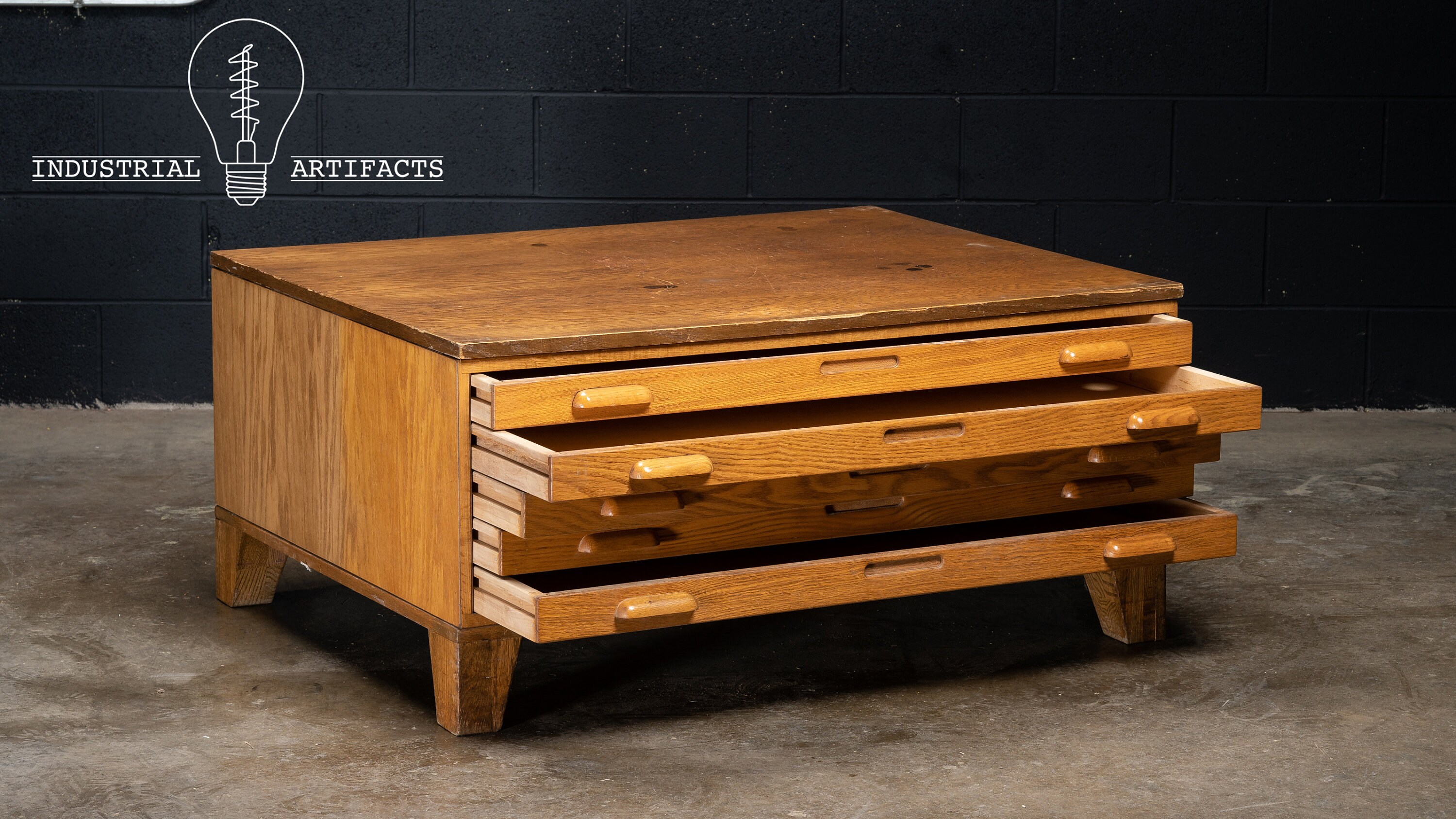 Antique Single Stack Wooden Flat File With Base Etsy