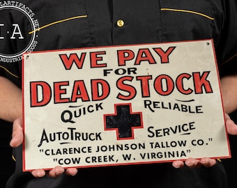 Vintage Dead Stock Embossed Tin Litho Sign