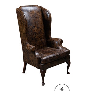 Antique Mottled Brown Leather Highback Armchair