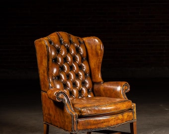 Tufted Leather Wingback Armchair in Amber by LeatherCraft