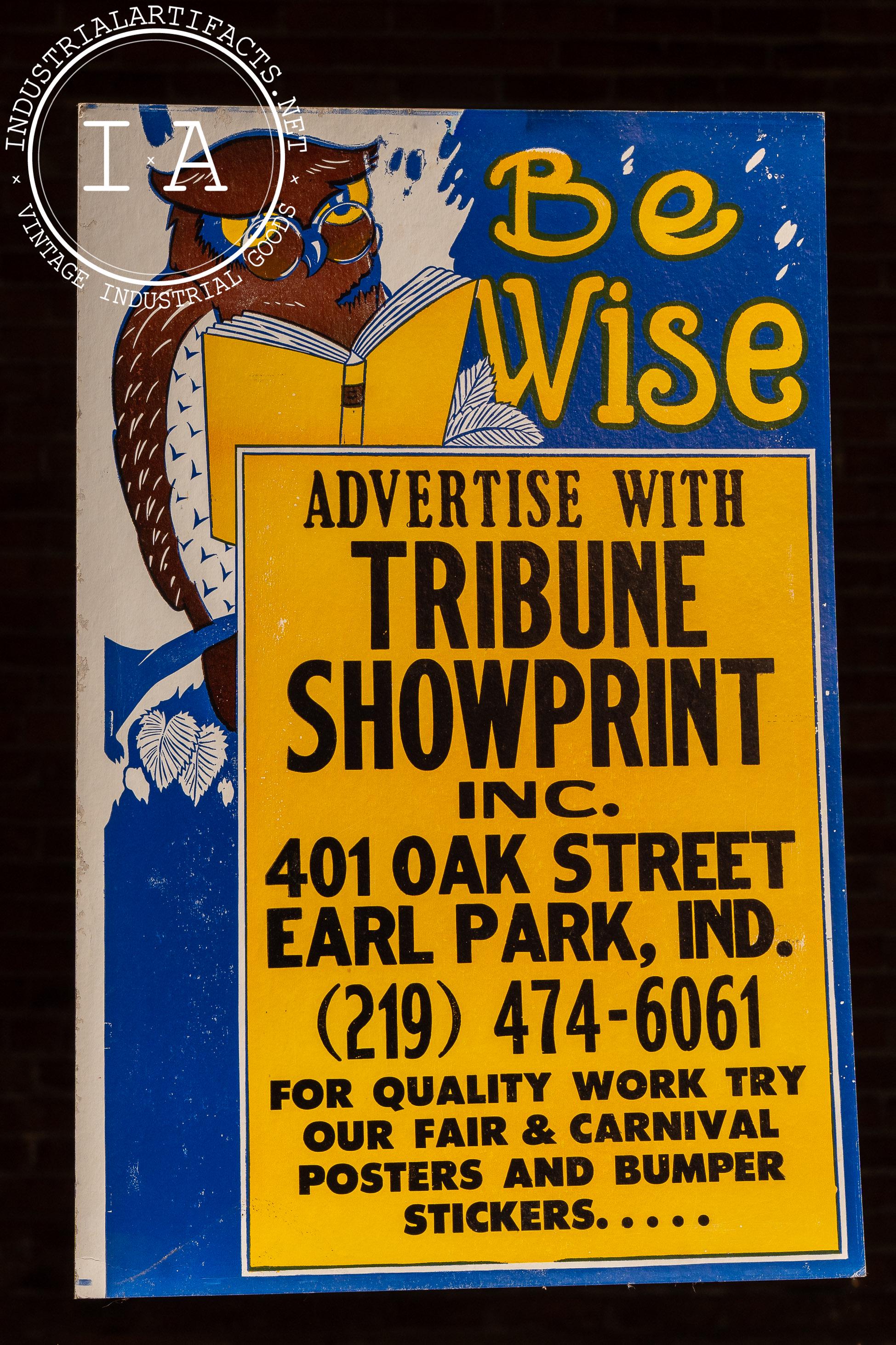 Vintage “Be Wise” Owl Advertising Broadside by Tribune Showprint