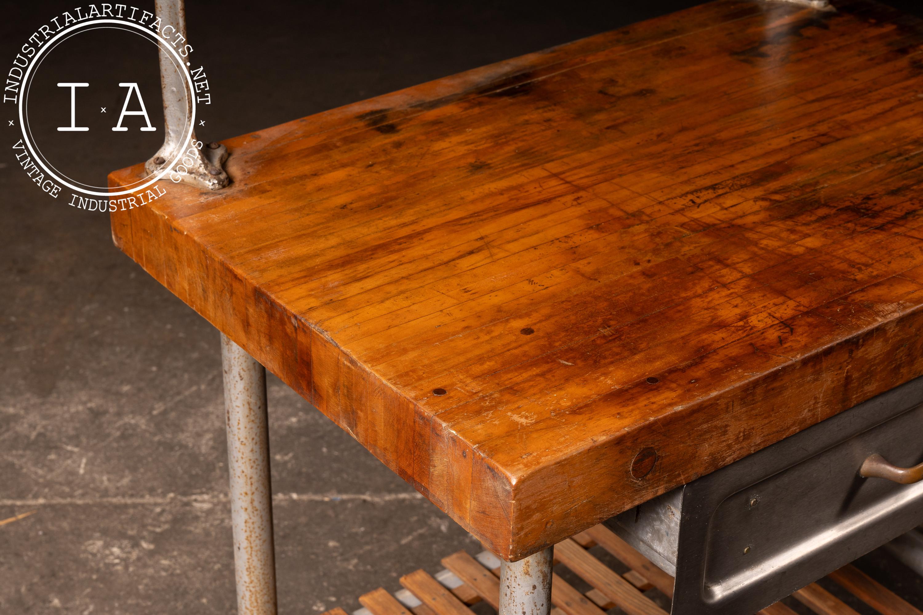 Biutcher Shop Rails Industrial Butcher Block Prep Station With Pipe Frame and Overhead Rail ...