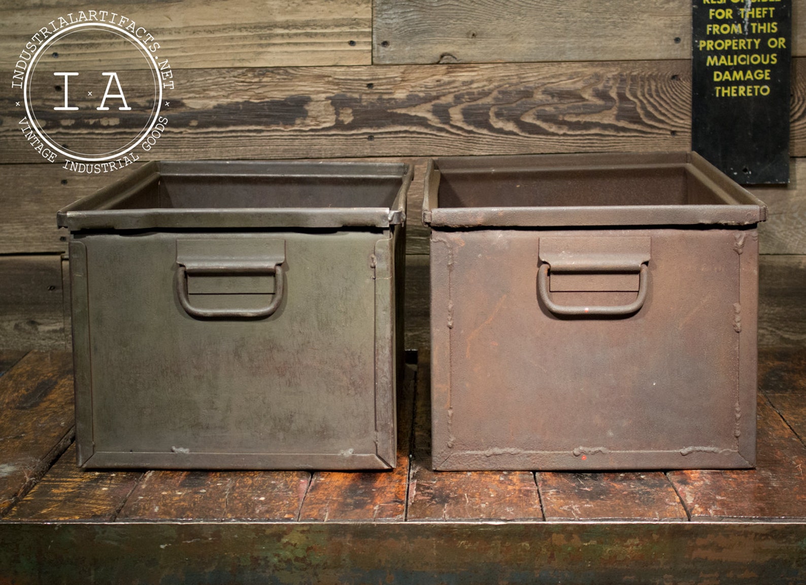 Vintage Industrial Metal Storage Bins Boxes Organizers Totes Etsy
