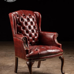 Vintage Tufted Leather Chesterfield Armchair in Red