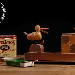 Vintage Mechanical Wooden Cigarette Box and Dispenser