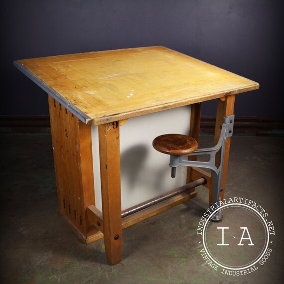 Vintage Industrial Boys Tech Swing Arm Stool Drafting Desk Etsy