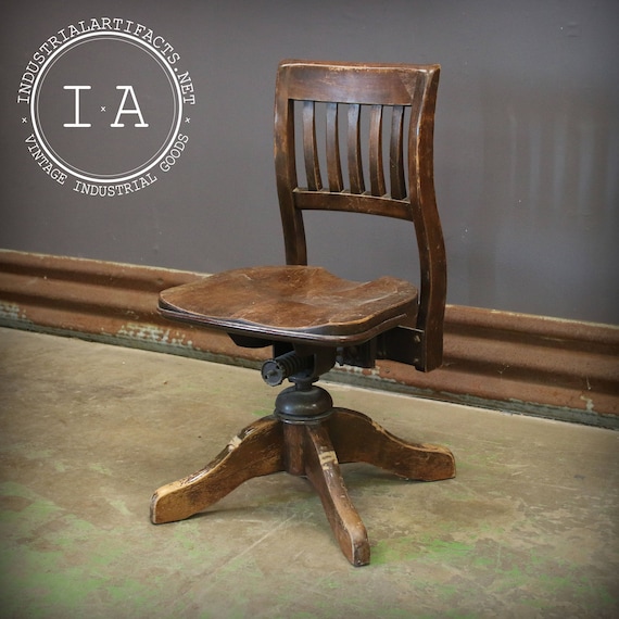 Antique Wooden Bankers Swivel Chair Etsy