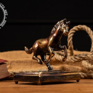 Vintage Brass Horse and Horseshoe Ashtray, Rustic Decor for Horse