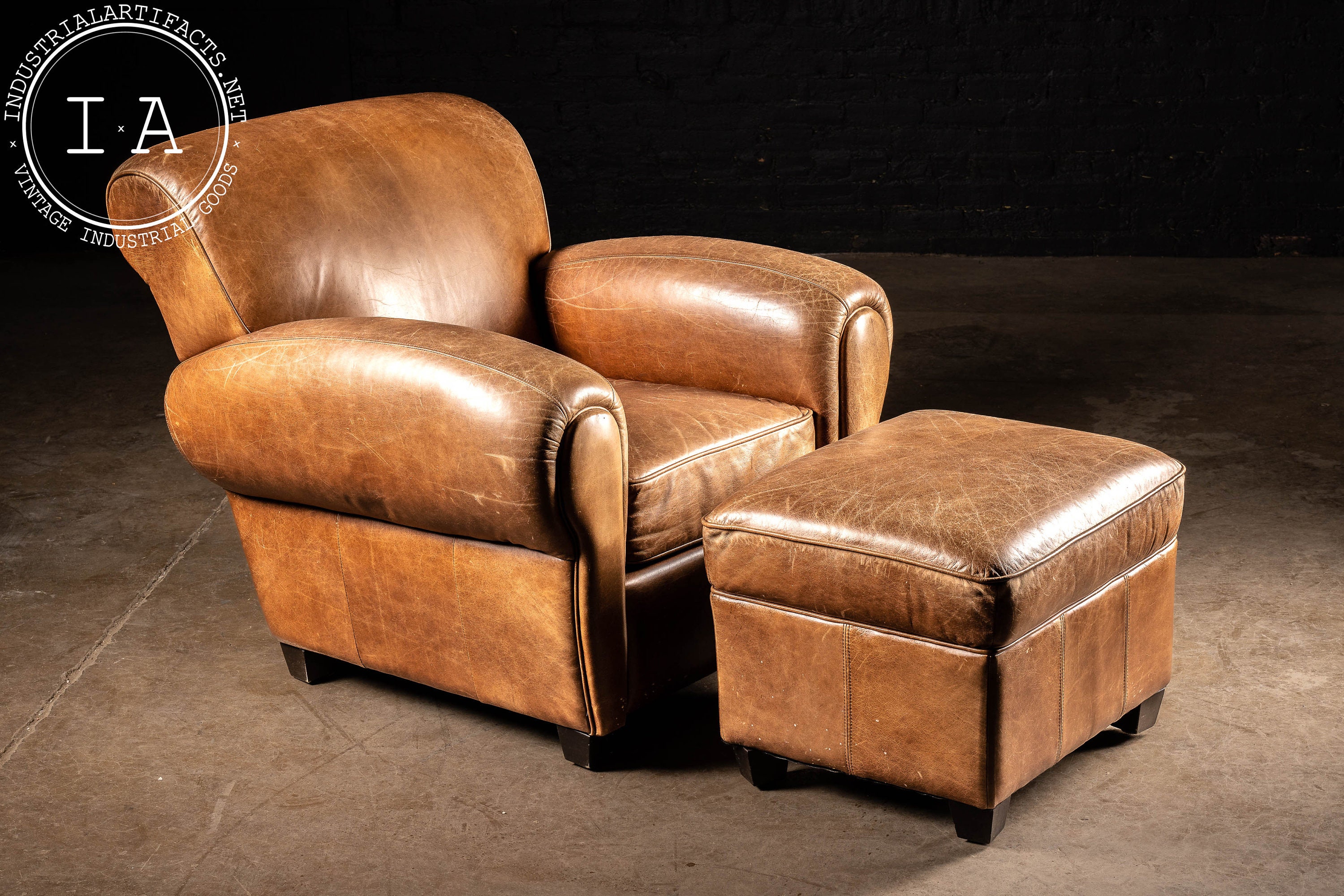 Leather club chair and cheap ottoman