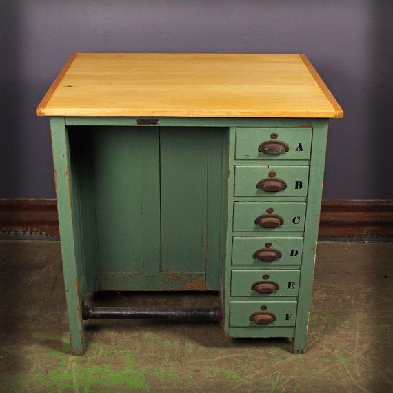 Vintage Industrial Cf Pease 6 Drawer Artists Drafting Desk Etsy