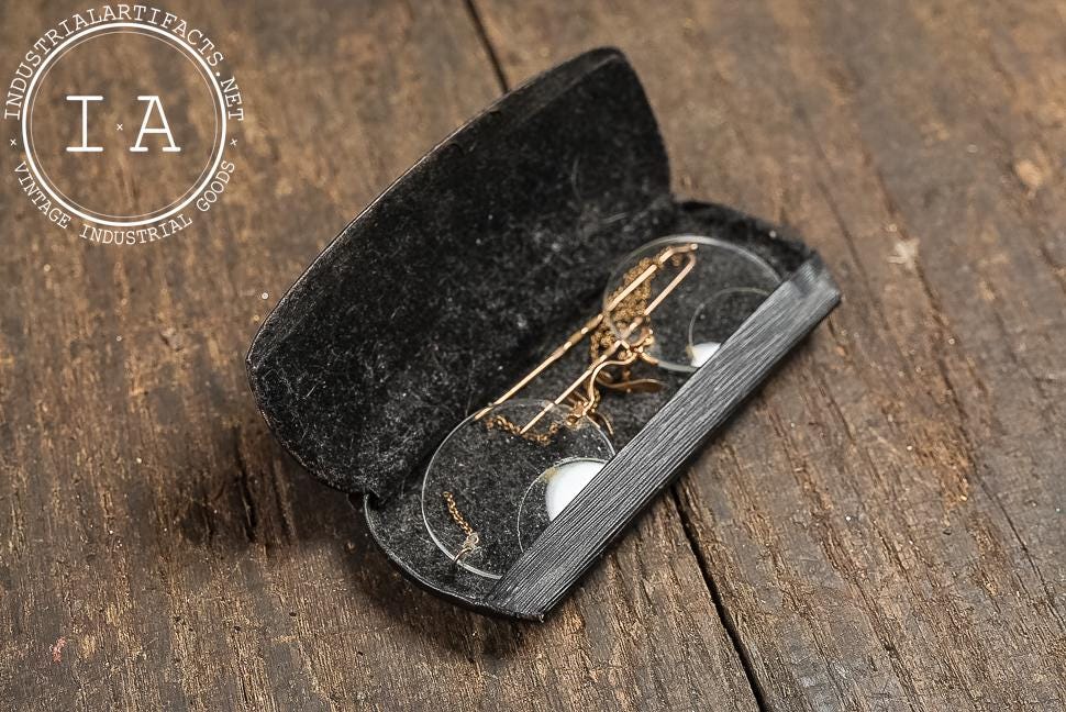 Antique Rimless Pince-Nez Eyeglasses w/ Case