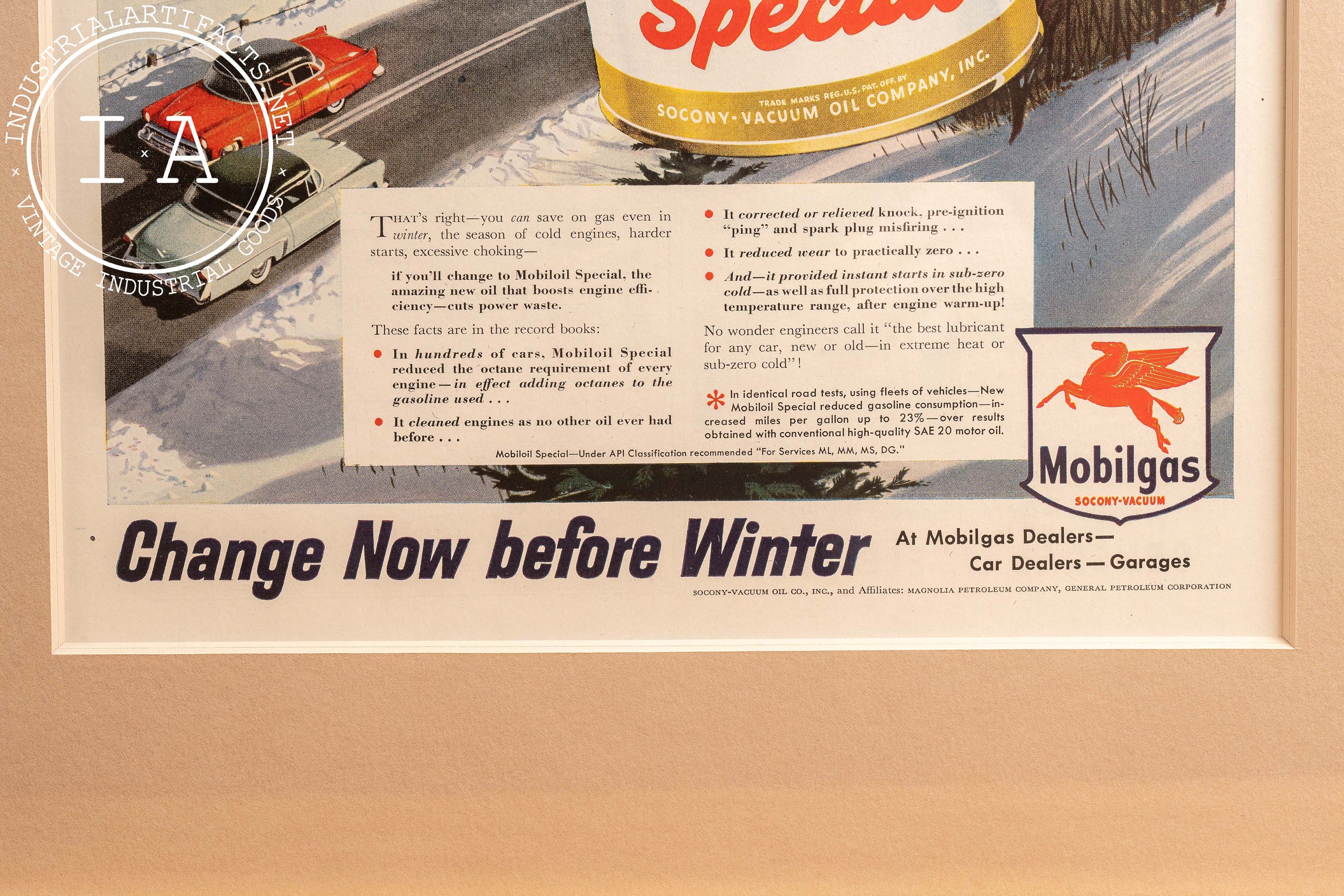 1954 Framed Socony Vacuum Mobiloil Special Ad - Etsy