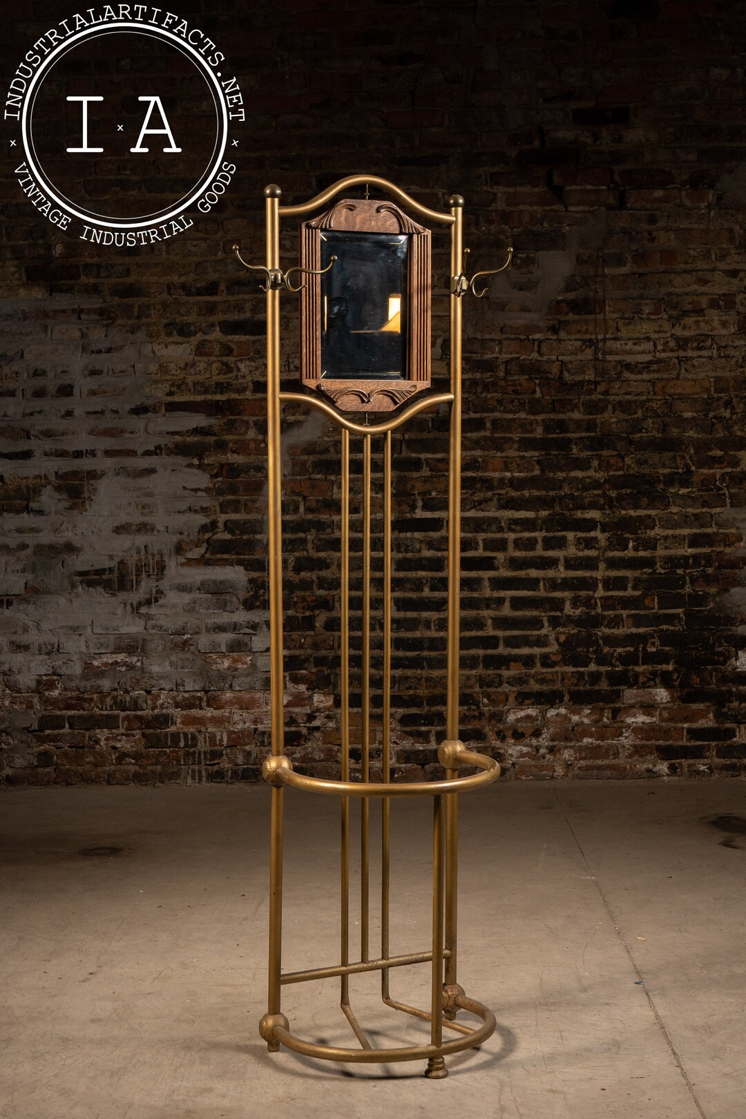 Antique Brass Hall Tree With Mirror Etsy