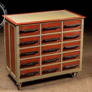 Vintage 15-Drawer Industrial Rolling Parts Cabinet