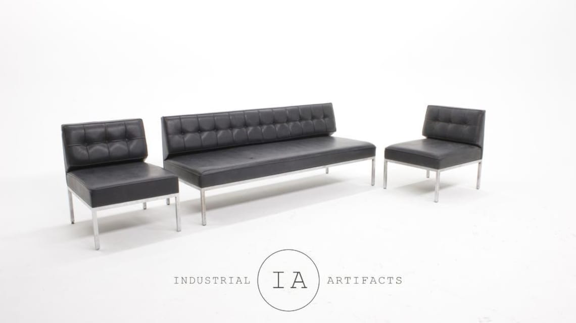 Steelcase Mid Century Modern Black Vinyl Furniture Set Herman Etsy