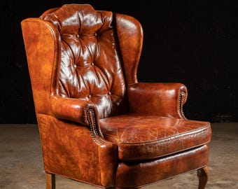 Vintage Tufted Leather Chesterfield Armchair in Burnt Orange