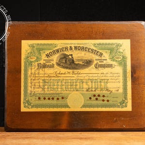 Early 20th Century Mounted Norwich & Worcester Stock Certificate