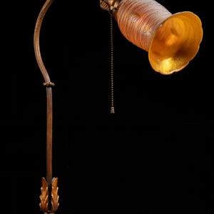 Art Nouveau Table Lamp with Signed Quezal Art Glass Shade