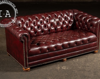Vintage Tufted Chesterfield Sofa in Burgundy