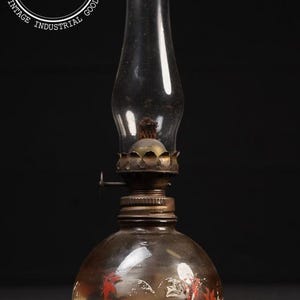 Vintage Painted Glass Kerosene Lamp