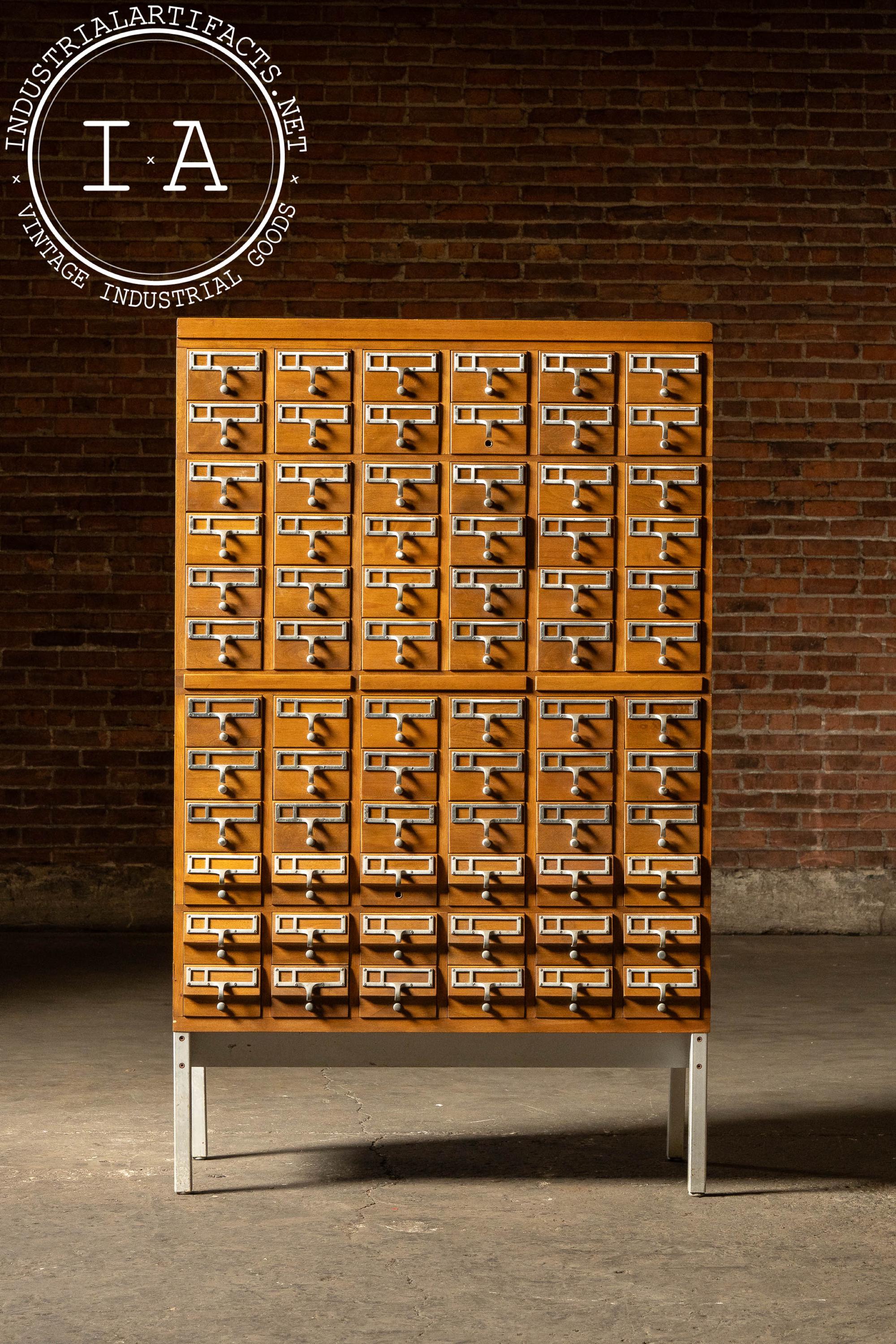 Massive Vintage 72-drawer Oak Library Card Catalog on Steel Base