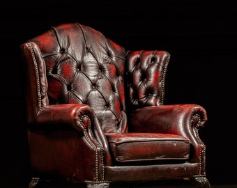 Vintage Tufted Leather Wingback Armchair In Oxblood