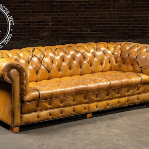 Tufted Leather Chesterfield Sofa in Camel