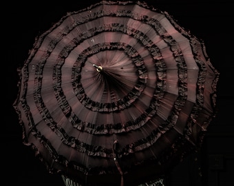 Early 20th Century Frilled Italian Parasol in Plum