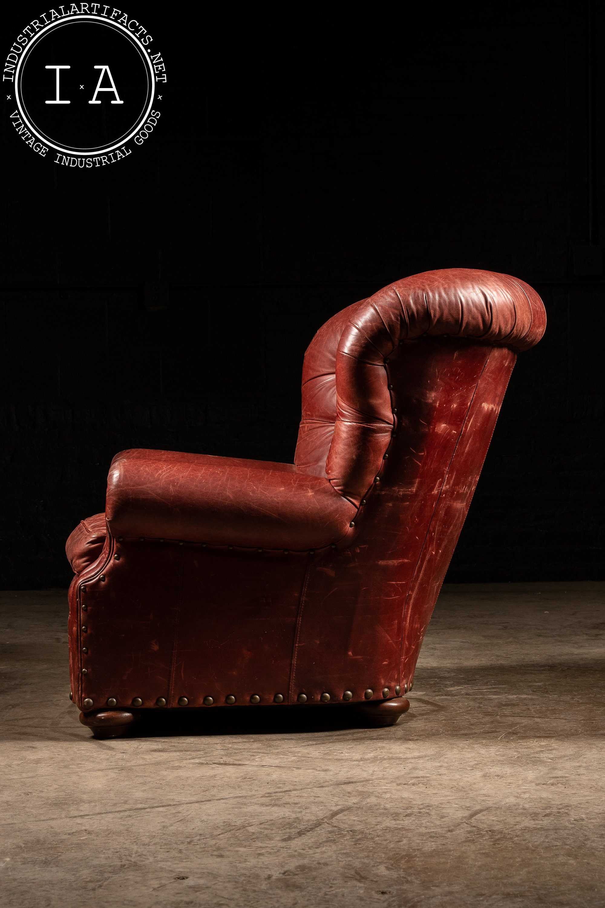 Vintage Tufted Full Grain Leather Chair and Ottoman in Red Etsy