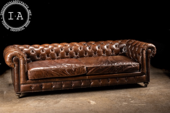 Massive Vintage Tufted Leather Chesterfield Sofa in Dark Brown Etsy