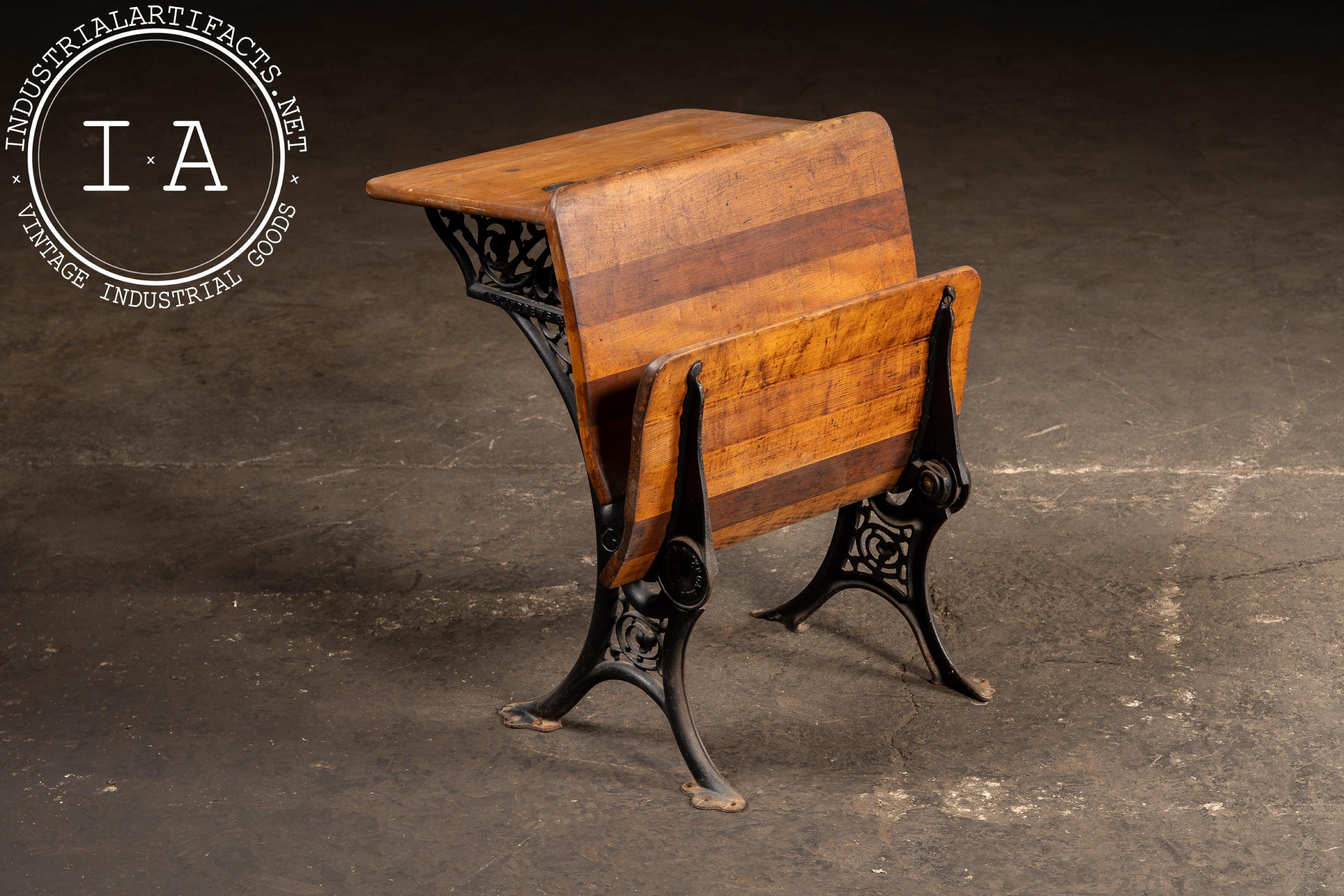 Late 19th Century Cast Iron & Maple School Desk by A. H. Andrews