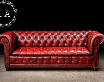 Vintage Red Tufted Leather Chesterfield Sofa