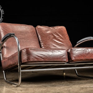 c. 1930 Streamline Art Deco Kem Weber Burgundy Sofa