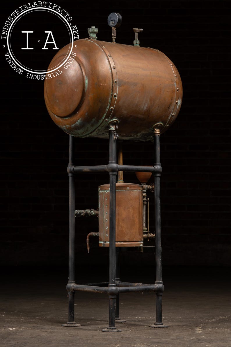 Antique Industrial Copper Pressure Vessel Apparatus immagine 8