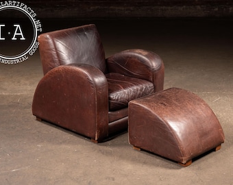 Art Deco Leather Club Chair and Ottoman by Legacy Leather