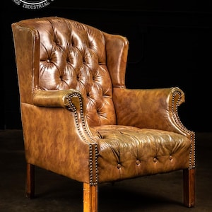 Vintage Tufted Leather Chesterfield Armchair in Camel Brown