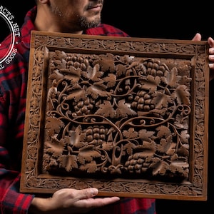 Art Nouveau-Inspired Teak Grapevine Wall Plaque