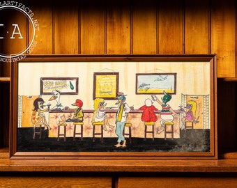 Vintage Anthropomorphic Duck Bar Scene Illustration